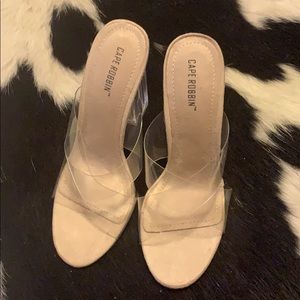 Cape Robbin Lucite and Faux Suede Nude Heels